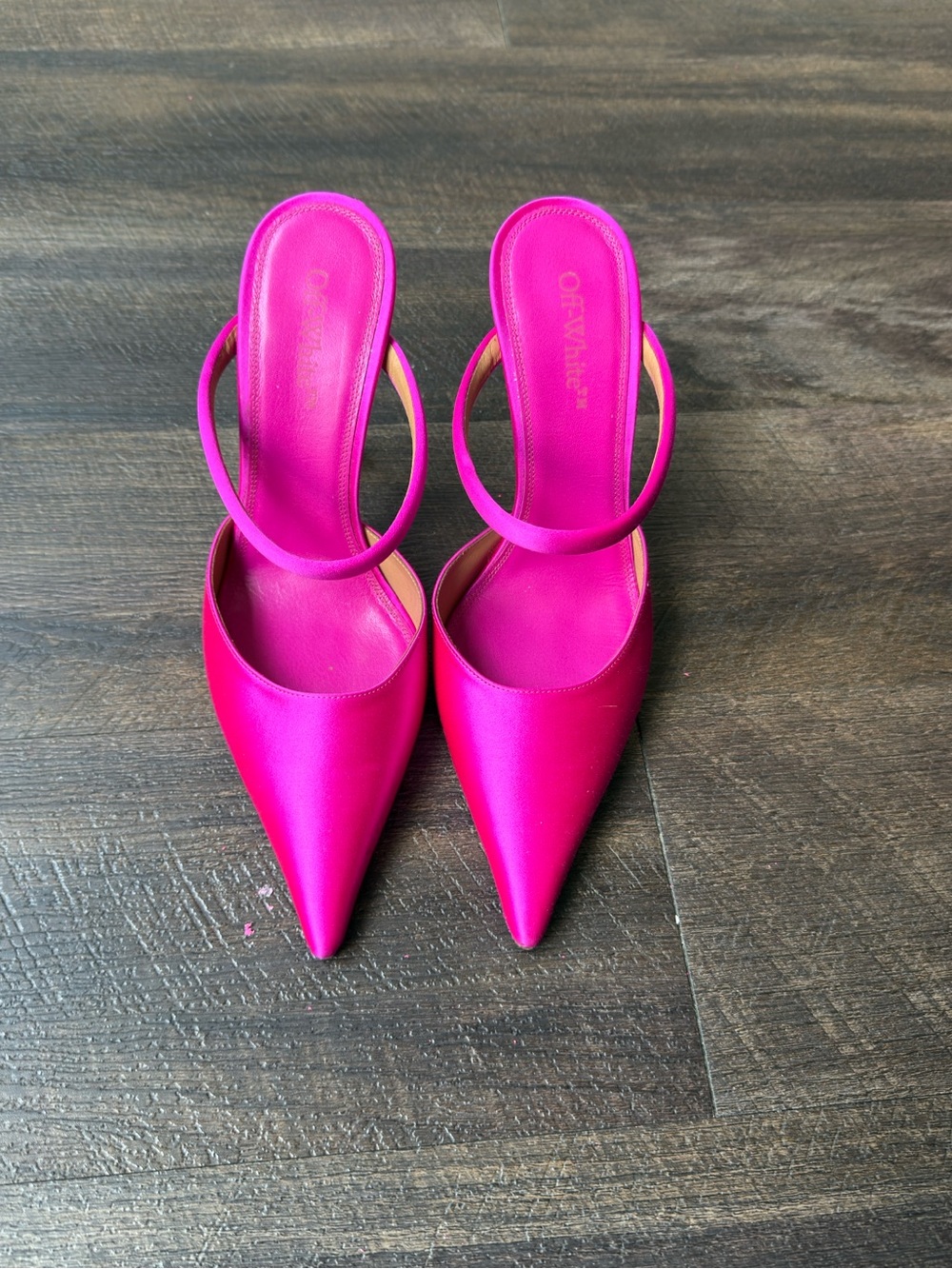 Off-White Fuchsia Pointed Toe Slingback Heels